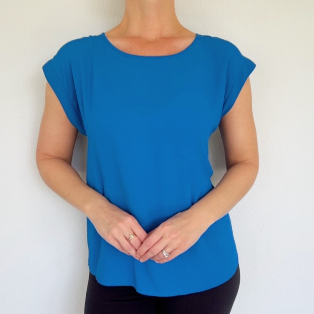 Tacera royal blue cap sleeve loose fit lightweight shift blouse size small